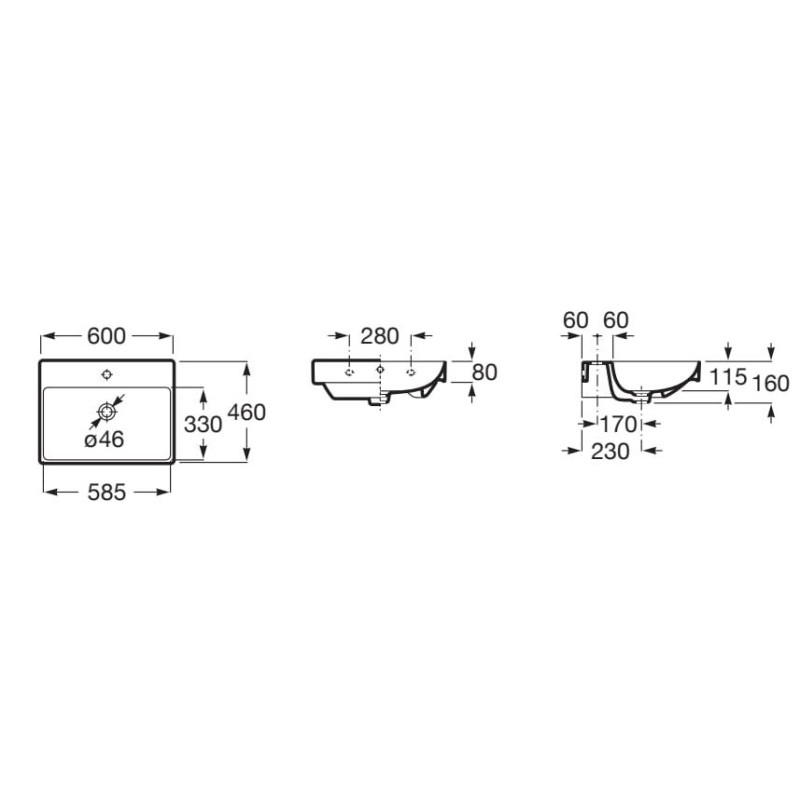 ROCA ONA умивальник 60x46 см, Fineceramic, колір чорний матовий, (A327686080)
