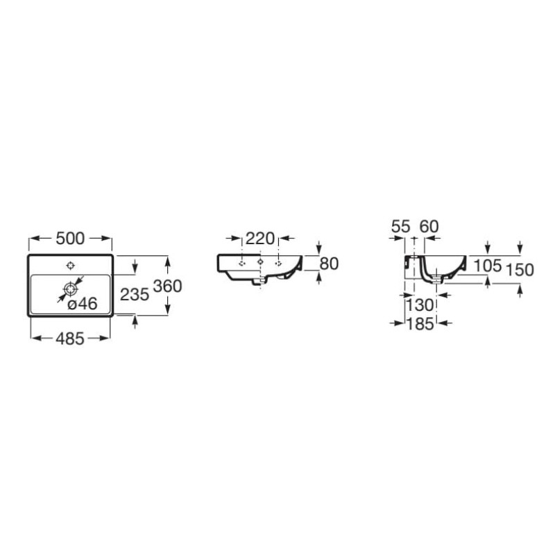 ROCA ONA умивальник Compacto 50x36 см, Fineceramic, колір чорний матовий, (A32768E080)