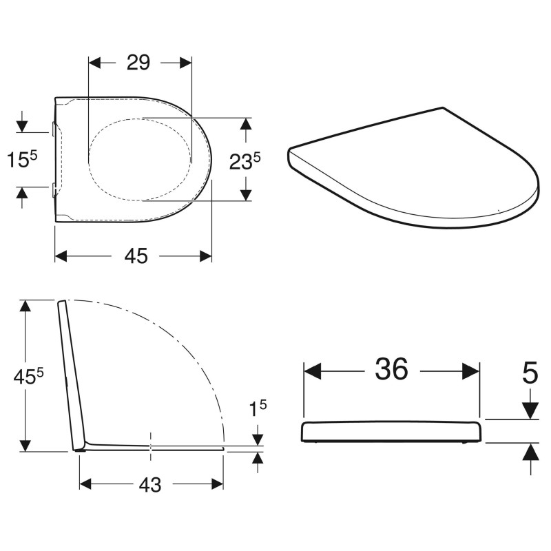 Geberit ICON сидіння з кришкою для унітаза, кріплення зверху, slow closing, швидкорознімні кріпильні шарніри, (501.660.01.1)