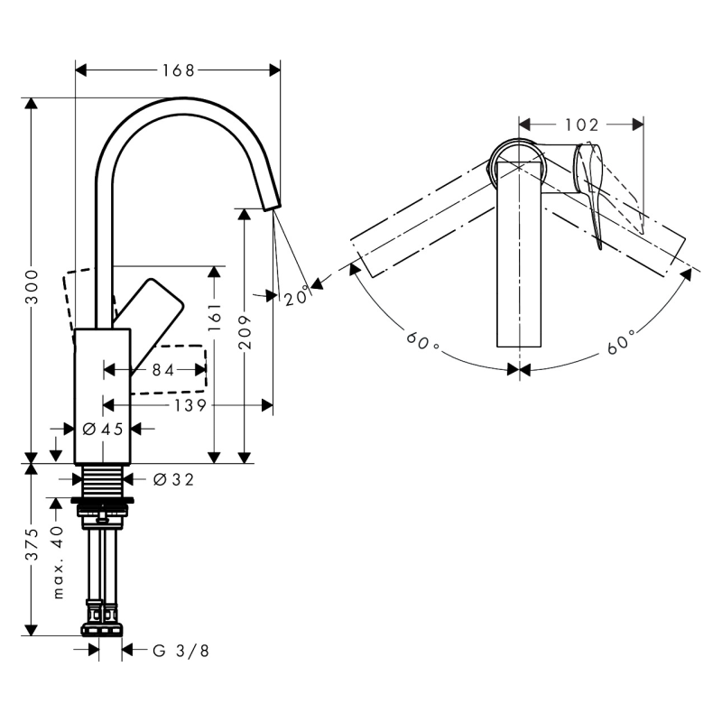 Hansgrohe VIVENIS змішувач для умивальника 210,поворотний , хром, (75032000)