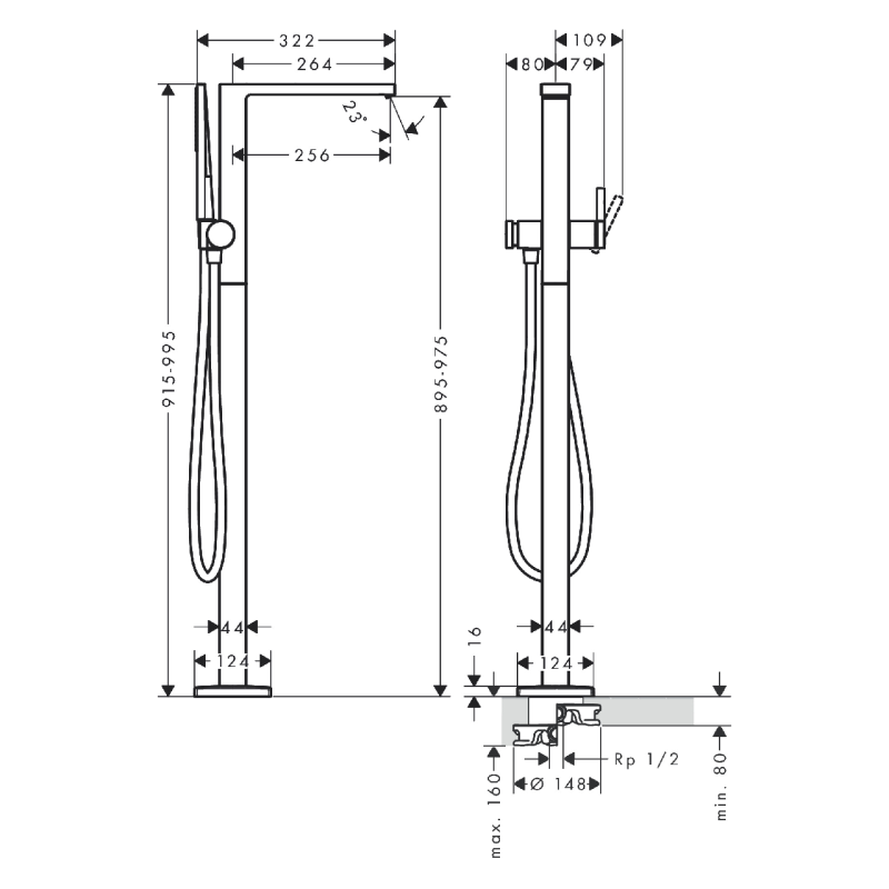 Hansgrohe TECTURIS Е смесительдля ванны, отдельностоящий, шлифованная бронза, (73445140)