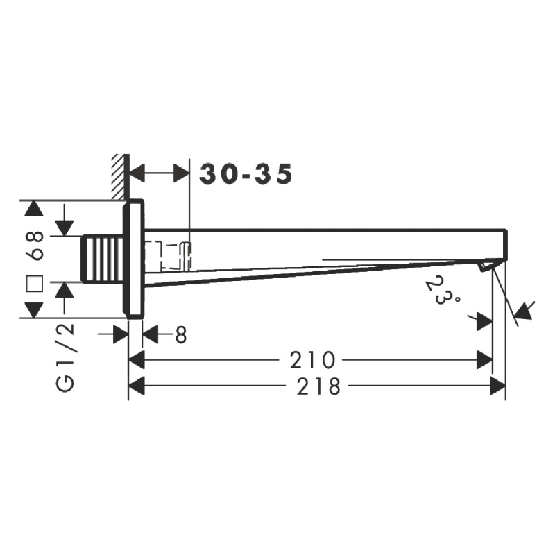 Hansgrohe TECTURIS E вилив на ванну, виступ 210мм, настінний монтаж, колір білий матовий, (73410700)