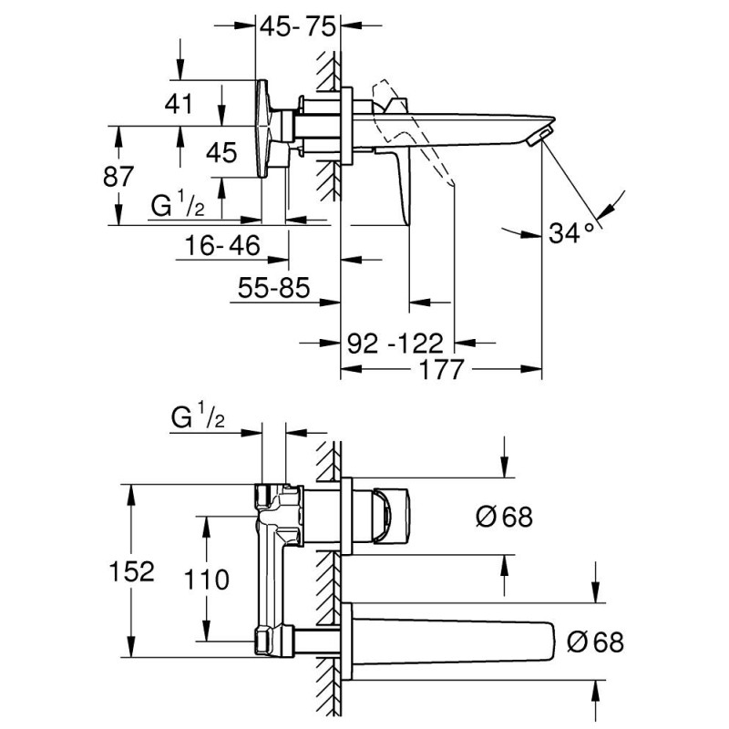Grohe BAULOOP смеситель для умывальника на 2 отв. ПМ, однорычажный, цвет хром, (20289001)