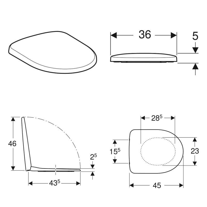 Geberit SELNOVA сидiння з кришкою для унiтазу, крiплення знизу, білий, (500.331.01.1)