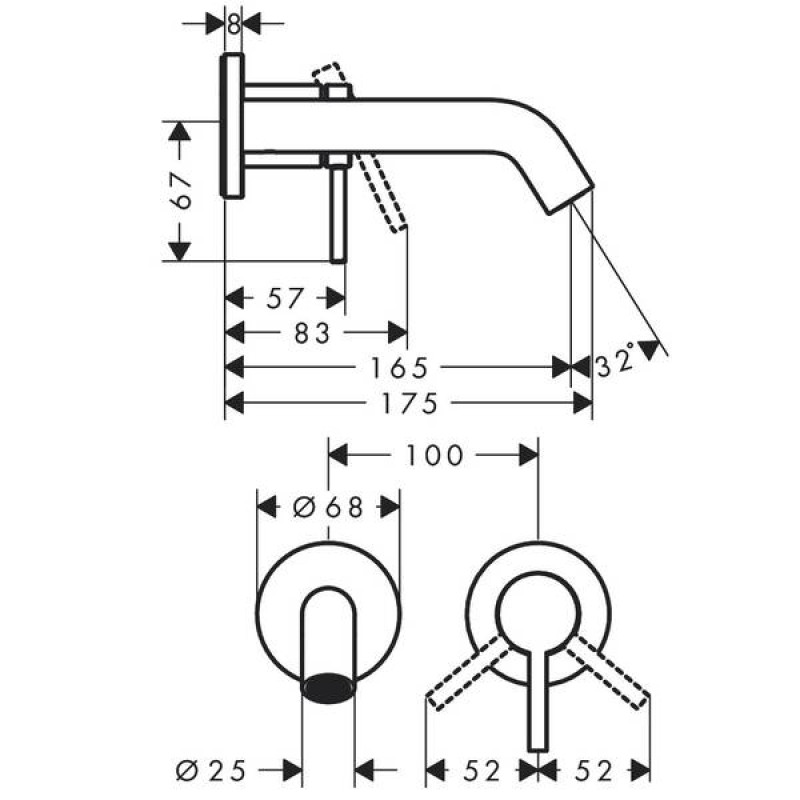 Hansgrohe TECTURIS Sзмішувач для умивальника на 2 отв, одноважільний,ПМ, колір чорний матовий, (73350670)