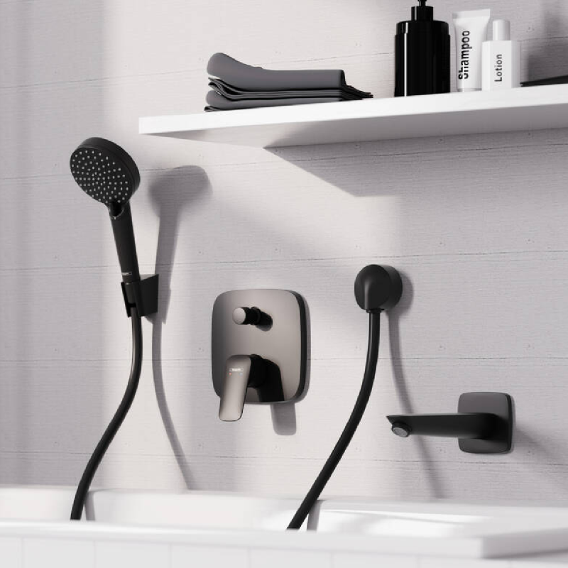 Hansgrohe LOGIS смеситель для ванны, однорычажный, скрытый монтаж, цвет черныйматовый, (71405670)