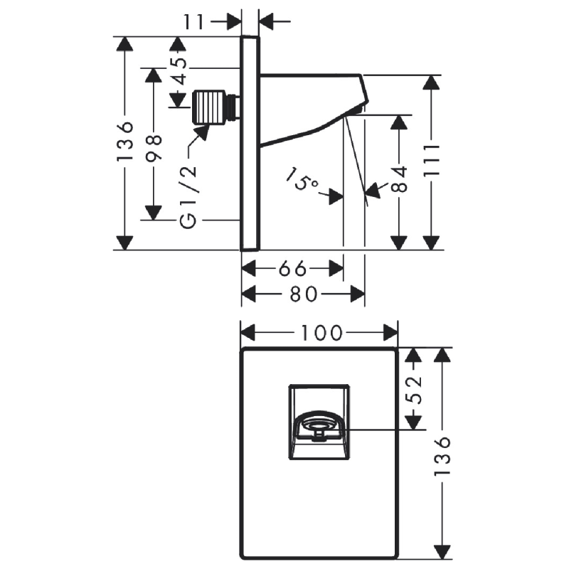Hansgrohe PULSIFY тримач для верхнього душу, 105мм, 1 jet, колір білий матовий, (24139700)
