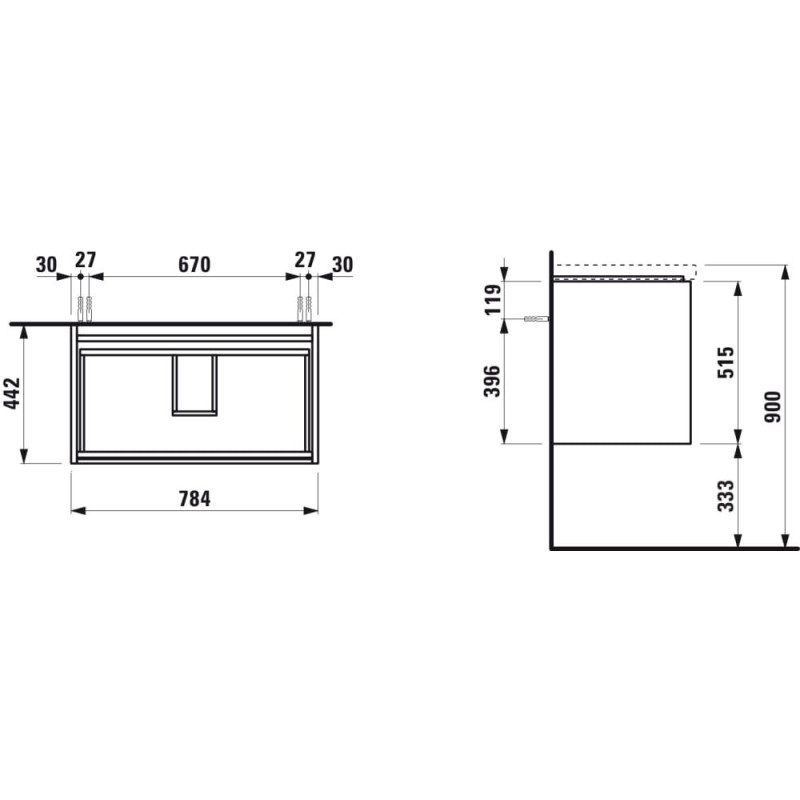 Laufen LANI тумба 80см с двумя ящ,подумывальник, белый матовый, (H4035521122601)