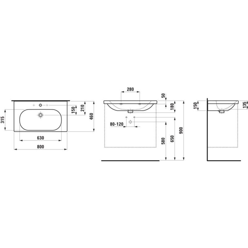 Laufen LUA умывальник 80*46 см, с одним отверстием под смеситель, с переливом, (H8100870001041)