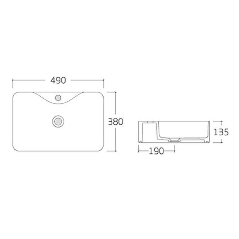 VOLLE ARTE умывальник 49*38*13,5см накладной с отверстием под смеситель, (1301.005449)