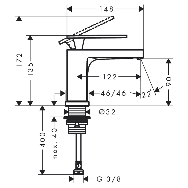Hansgrohe TECTURIS E смеситель для умывальника 80, однорычажный, для холодной воды,Eco Smart, цвет шлифованная бронза, (73013140)