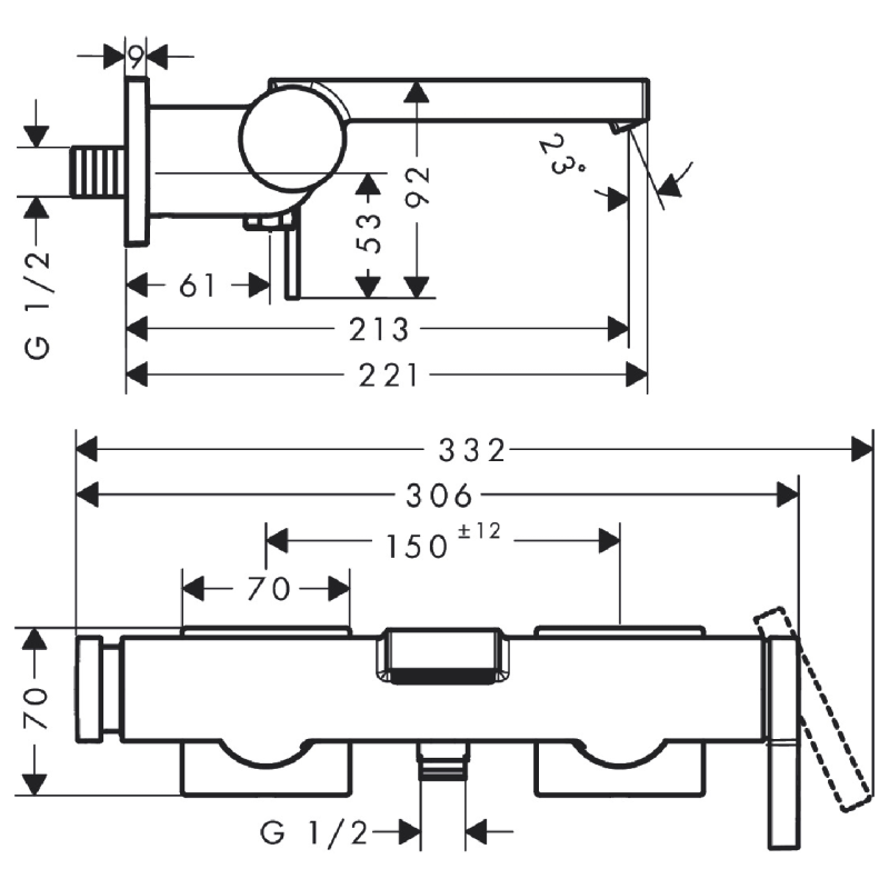 Hansgrohe TECTURIS E смеситель для ванны, однорычажный, цвет шлифованная бронза, (73420140)