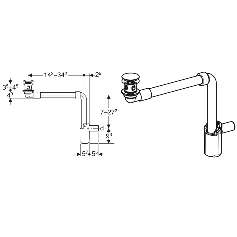 Geberit сифон для умывальника, компактный, тонкий, с внешней крышкой сливного отверстия с кнопкой: d = 40мм, G = 1 1/4, глянцевый хром, (152.075.21.1)