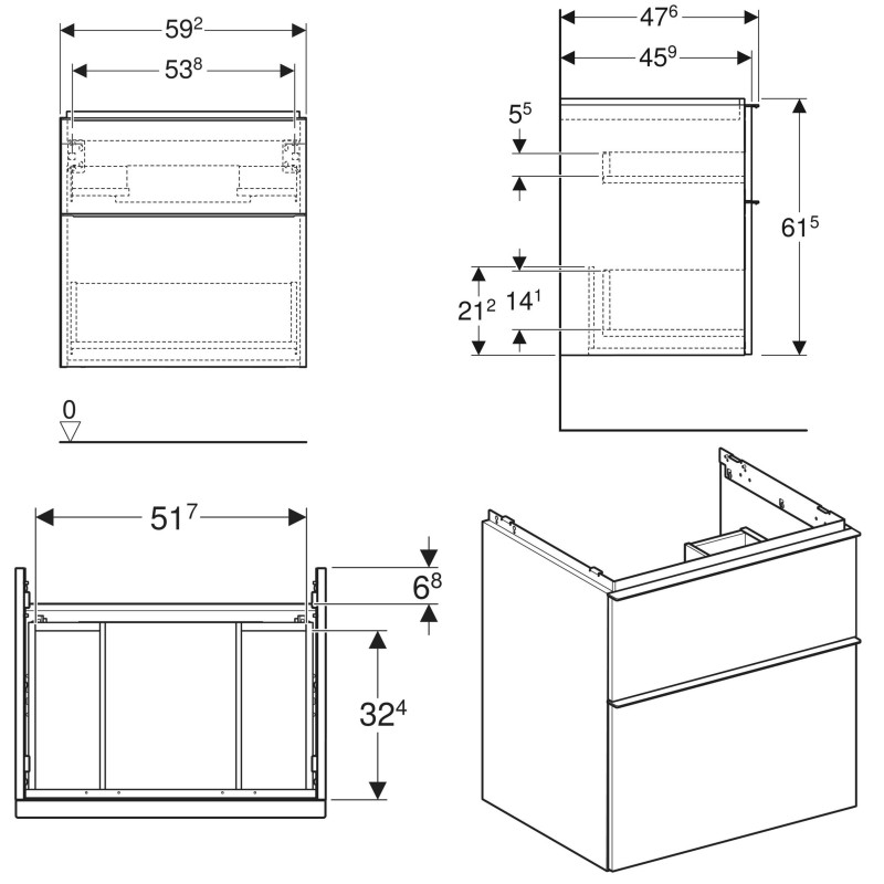 Geberit ICON шафка 59,2*61,5*47,6 см для умивальника, з двома шухлядами, колір лава, (502.303.JK.1)