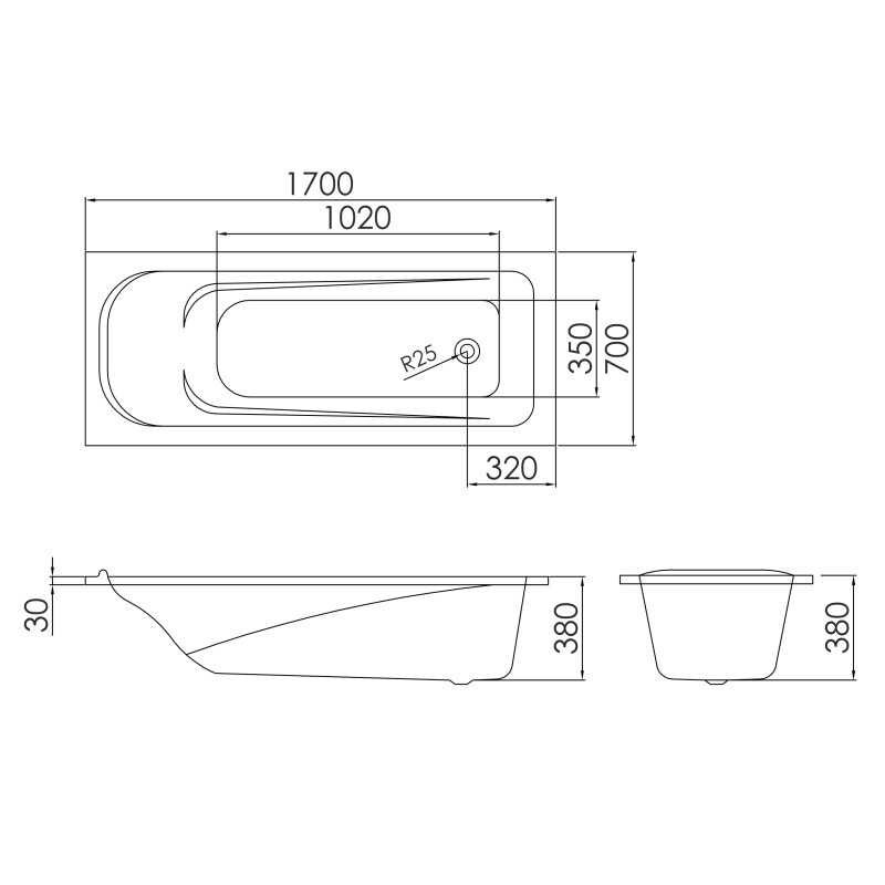 EGER TISZAванна 170*70*40 см, акрил, без ніжок, (588-2117)