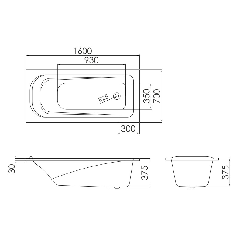 EGER TISZA ванна 160*70*40 см, акрил, без ніжок, (588-2116)