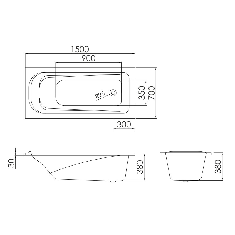 EGER TISZA ванна 150*70*40 см, акрил, без ніжок, (588-2115)