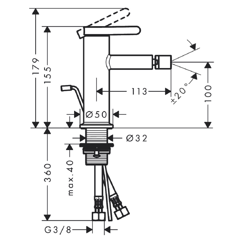 Axor ONE смеситель для биде, однорычажный, со сливным гарнитуром pop-up, цвет шлифованный черный хром, (48210340)