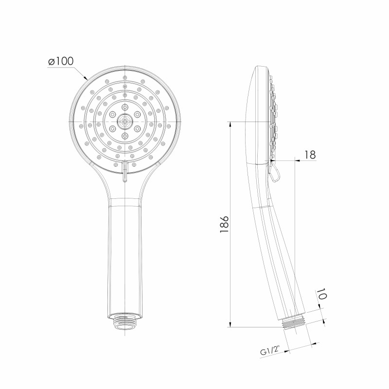 IMPRESE Душ ручний 100 мм, 3 режими, блістер, хром, (f03600101AB)