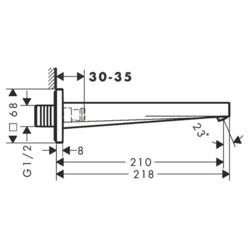 Hansgrohe TECTURIS E излив на ванну, выступ 210мм, настенный монтаж, цвет хром, (73410000)