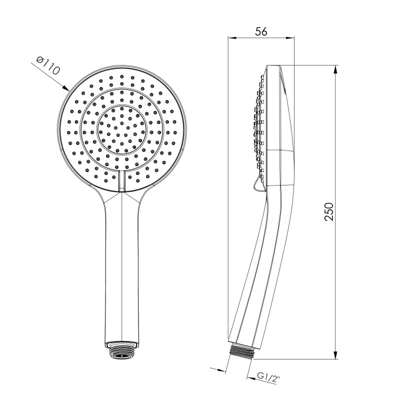 IMPRESE Душ ручний LSR-110R, 110 мм, 3 режими, дисковий перемикач, хром, (f03600101AO)