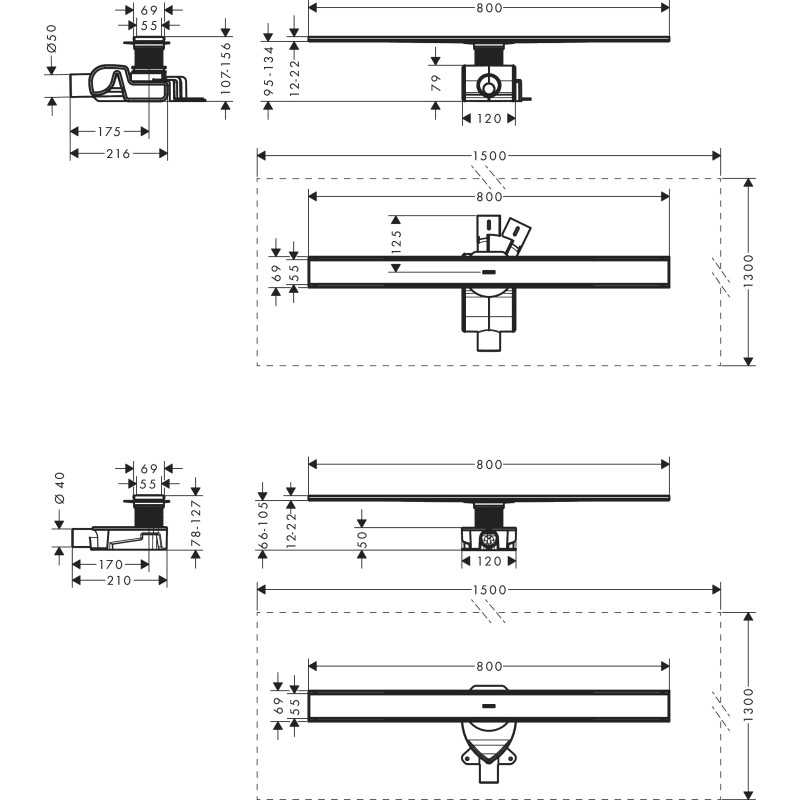 Hansgrohe RAINDRAIN ALLROUNDмонтажный комплект для стандартной/плоскойустановки 800мм, цвет нержавеющая сталь, (56187800)