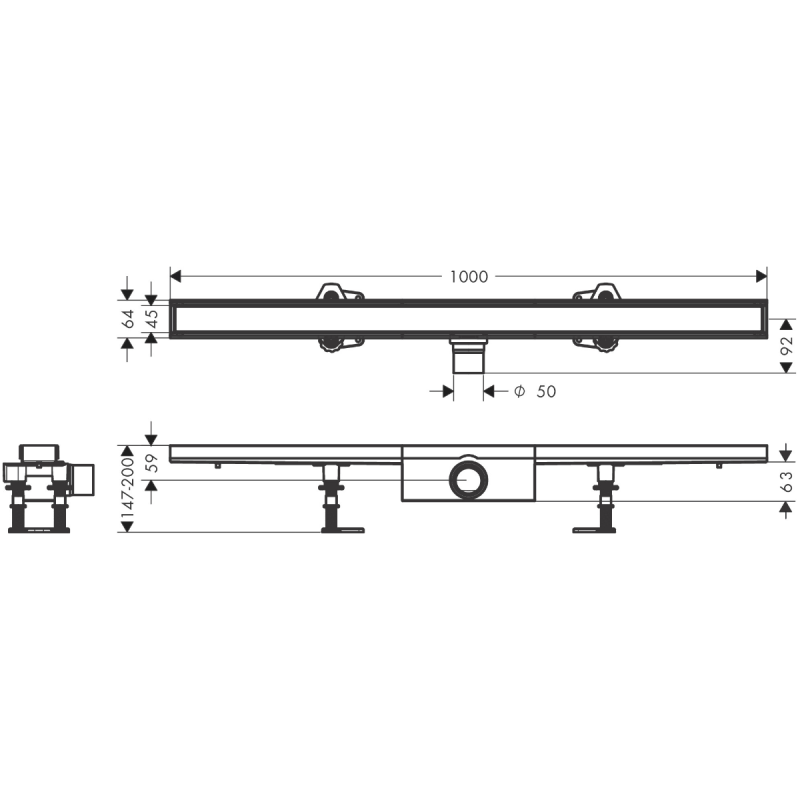 Hansgrohe RAINDRAIN COMPACT монтажный комплект для стандартнойустановки под плитку1000мм, (56183000)