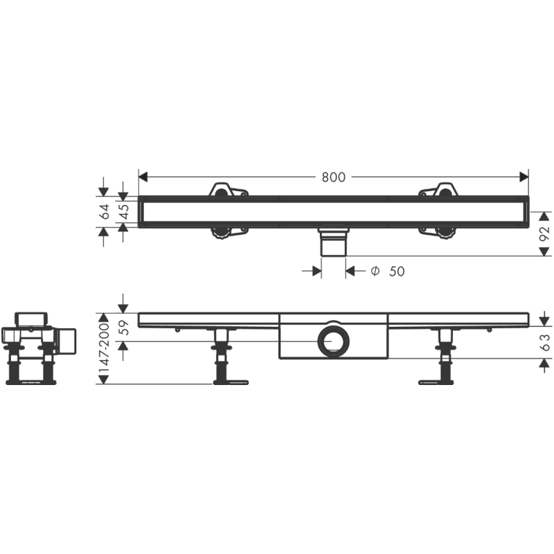 Hansgrohe RAINDRAIN COMPACT монтажный комплект для стандартнойустановки под плитку800мм, (56179000)