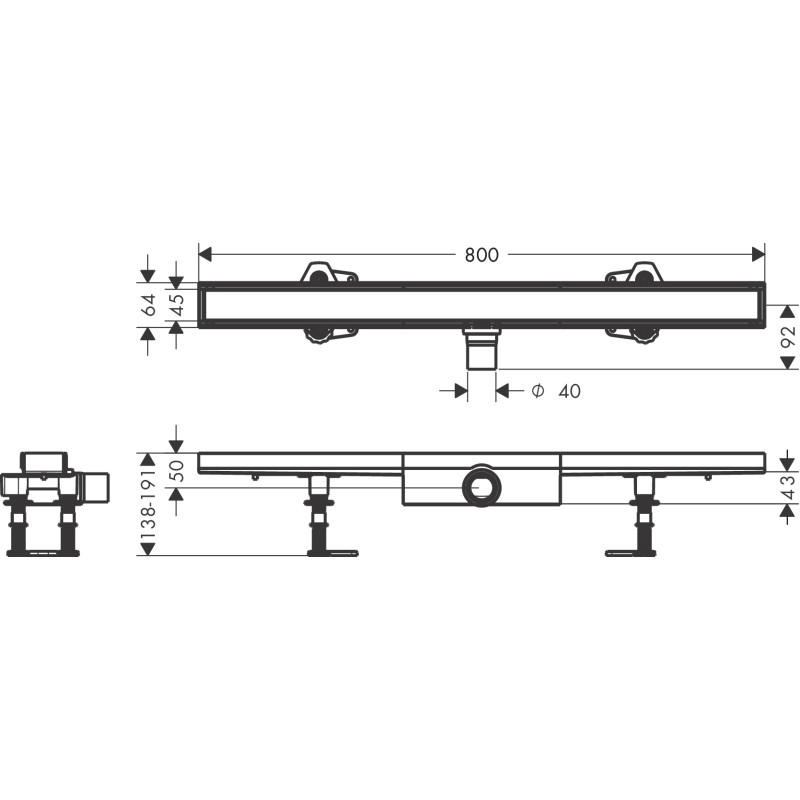 Hansgrohe RAINDRAIN COMPACT монтажный комплект для плоской установки под плитку800мм, (56167000)