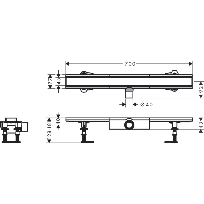 Hansgrohe RAINDRAIN COMPACT монтажный комплект для плоской установки700мм, цвет нержавеющая сталь, (56164800)
