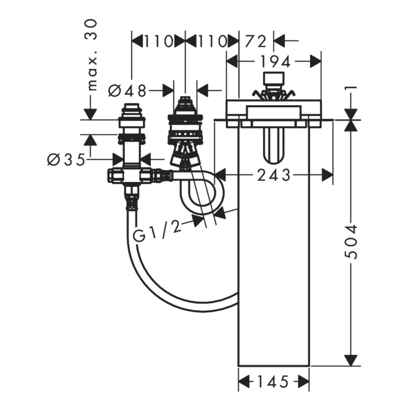 Hansgrohe внутренняя часть смесителя для монтажа на край ванны, на 3 отверстия, (13481180)