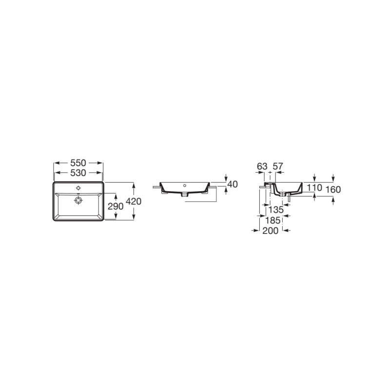 ROCA GAP умывальник накладной,55x42 см, с отверстиемподсмеситель,спереливом, (A3270YG000)