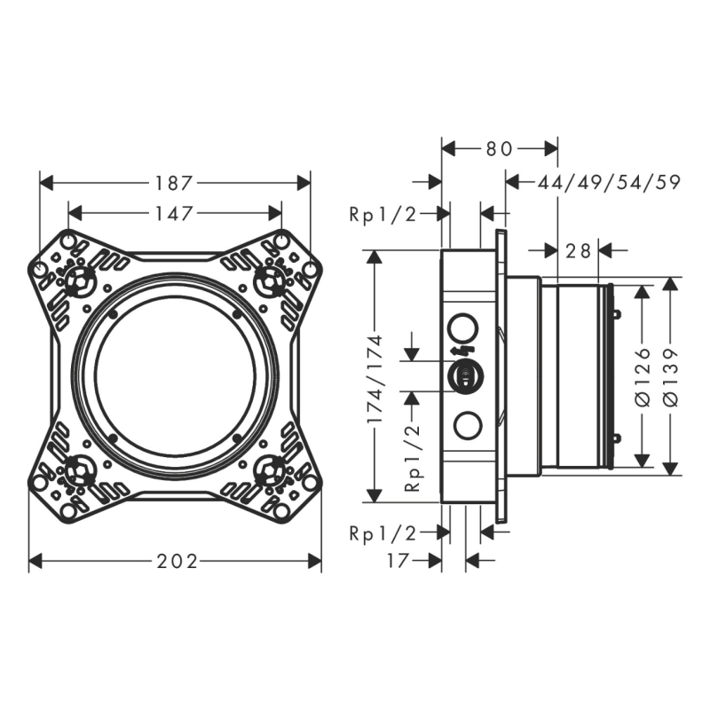 Hansgrohe IBOX universal2 скрытая часть для смесителя, (01500180)