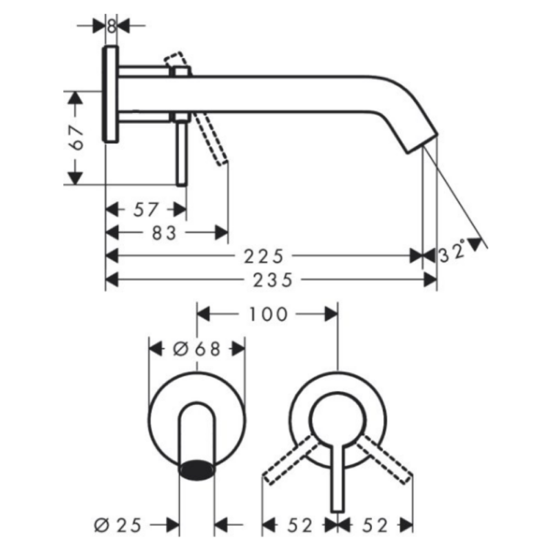 Hansgrohe TECTURIS Sзмішувач для умивальника, одноважільний, настінний, ПМ, колір шліфована бронза, (73351140)