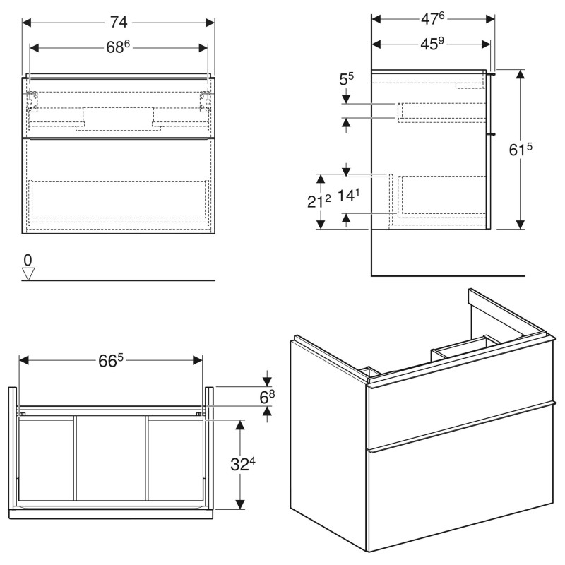 Geberit ICON тумба 74*61,5 см, для умывальника, з двома шухлядами, білий, (502.304.01.1)