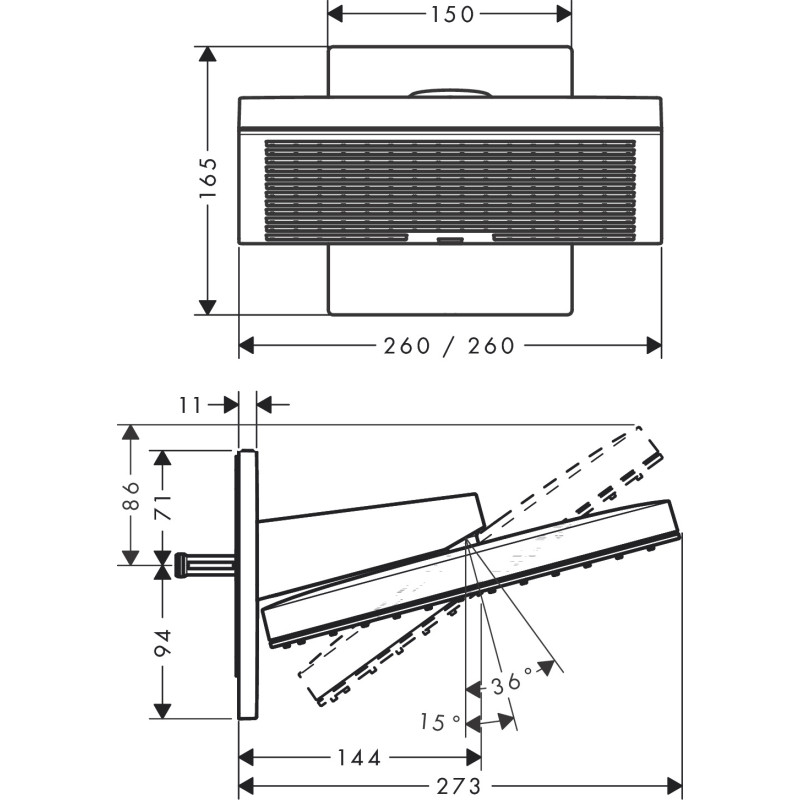 Hansgrohe PULSIFY E верхний душ 260мм с держателем,2режима, цвет хром, (24350000)