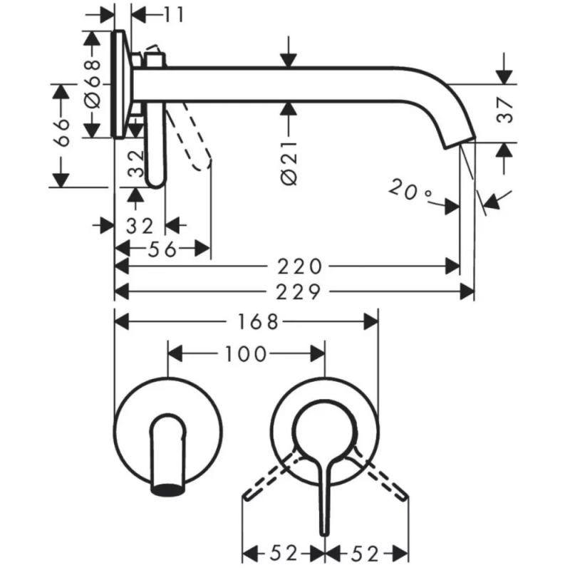 Axor ONE смеситель для умывальника 220, однорычажный, со сливным гарнитуром, скрытого монтажа, цвет шлифованный черный хром, (48120340)