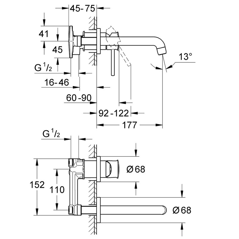 Grohe BAUCLASSIC смеситель для умывальника, однорычажный, встраиваемый механизм в комплекте, (2029200С)