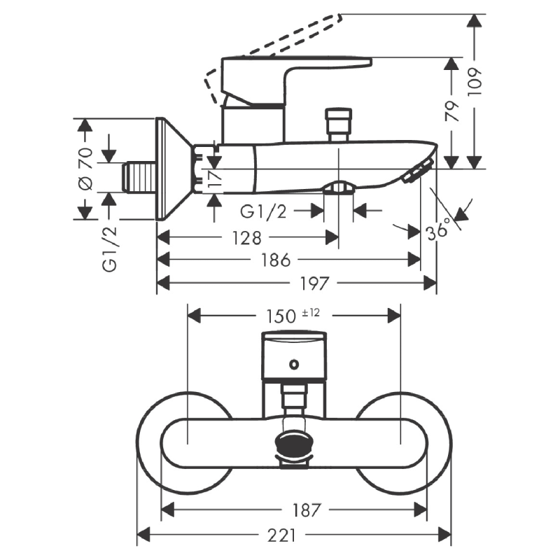 Hansgrohe VERNIS BLEND смеситель для ванны, однорычажный, хром, (71454000)