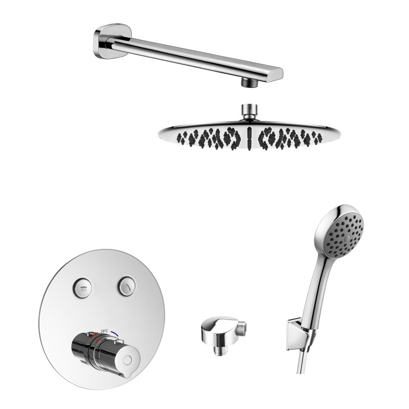 IMPRESE система душова, прихований монтаж, термостат з кнопками CENTRUM, верхній душ Ø250мм (S250SS6+S1011001+SH01-300B+VRB-15410Z+HC01), хром, (SET20220106)