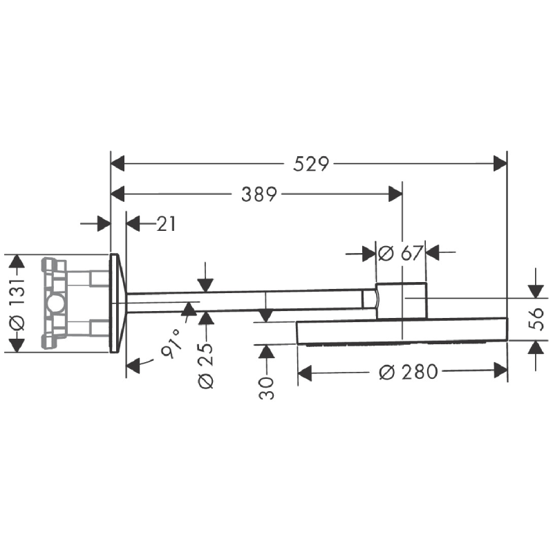Axor ONE верхний душ 280 2jet со стеновым кронштейном, хром, (48492000)