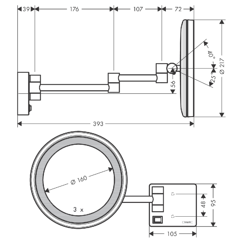 Hansgrohe ADDSTORIS зеркало для бритья, с пдсветкой LED, цвет полированная бронза, (41790140)