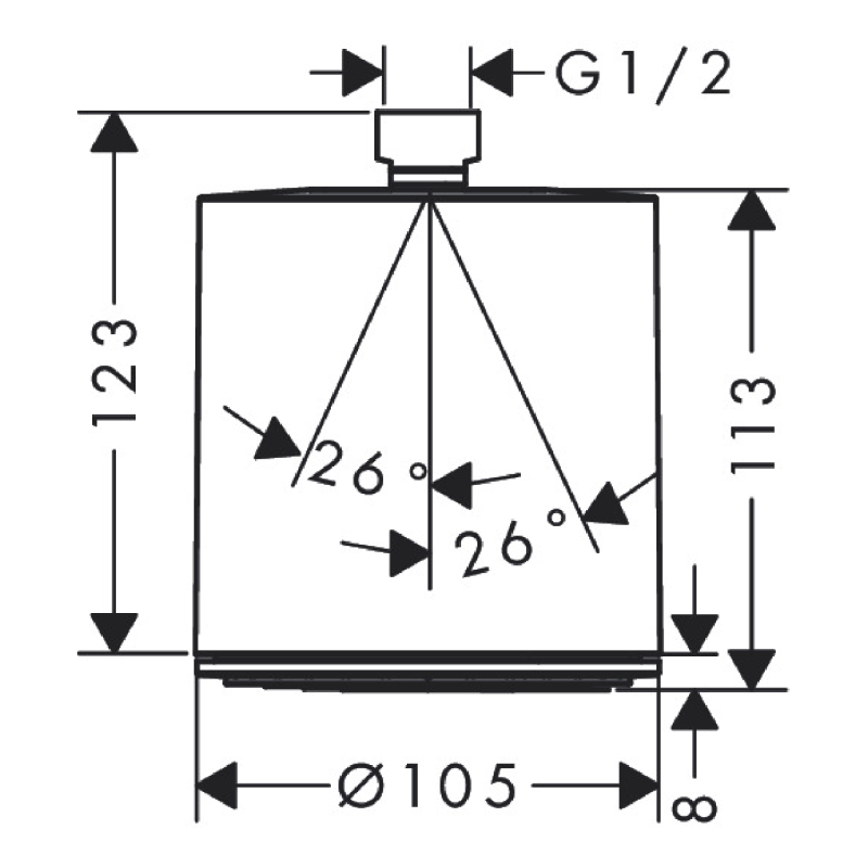 Hansgrohe PULSIFY верхнiй душ, 105мм, 1 jet, колiр хром, (24130000)