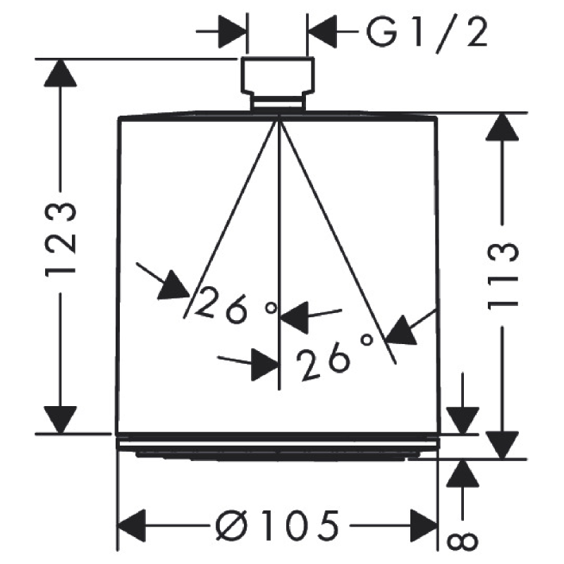Hansgrohe PULSIFY верхнiй душ, 105мм, 1 jet, колiр чорний матовий, (24130670)