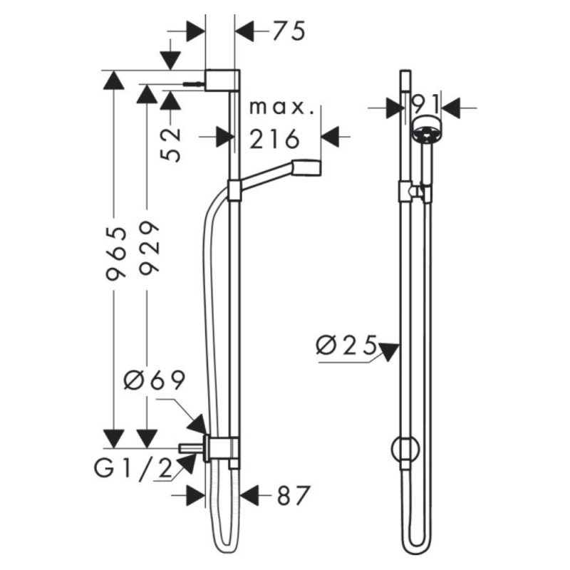 Axor ONE душевой набор 75, 1jet, EcoSmart, шлифованная бронза, (48791140)