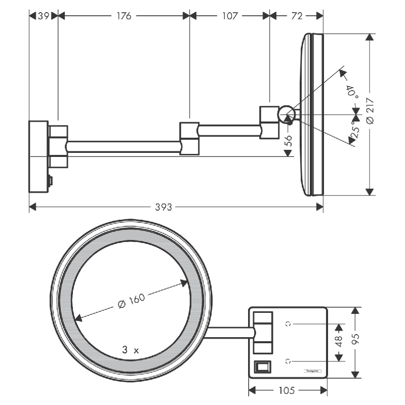 Hansgrohe ADDSTORIS зеркало для бритья, с LED подсветкой, цвет полированное золото, (41790990)