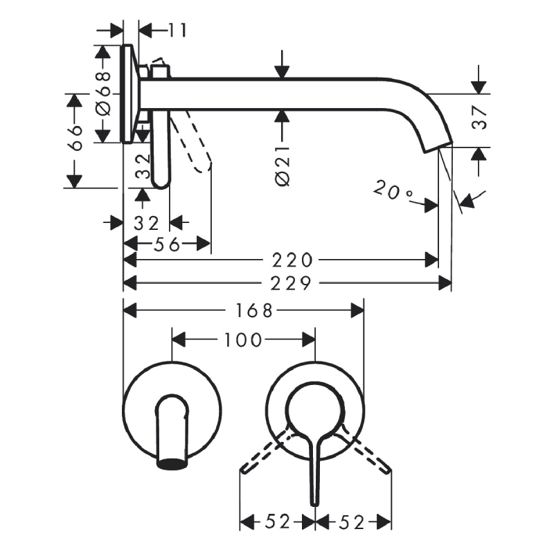 Axor ONE смеситель для умывальника 220, однорычажный, со сливным гарнитуром, скрытого монтажа, черный матовый, (48120670)