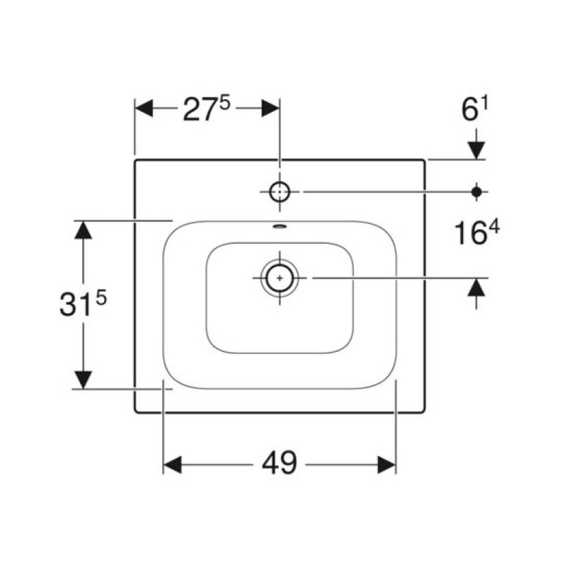 Geberit SELNOVA SQUARE умивальник 55*53,8*48см, вбудований,отвір під змішувач у центрі, перелив, (500.993.00.1)
