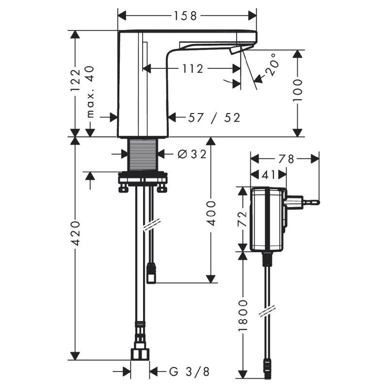 Hansgrohe VERNIS BLEND смеситель для умывальника, электронный, для холодной воды или с предварительной настройкой температуры, 230 V, хром, (71504000)