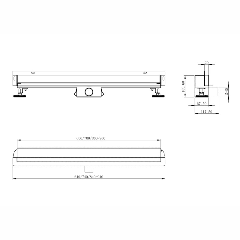 IMPRESE i-FLOW SS трап водовідвідний лінійний стіновий, AISI 304, решітка під плитку, 600 мм, (d44600SW13)